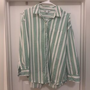 Green & White Striped Button Down